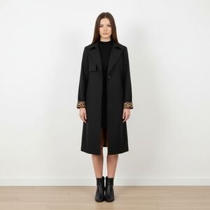 Banana Republic Black Trench Coat with Leopard Print Cuffs